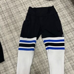 Bombshell 💣 Thigh High Leggings Black, Blue & White with Pockets Med-Sm Women's